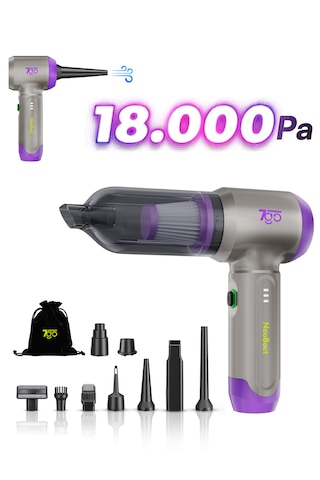 7go 7gab-02 Kablosuz Araç İçi Süpürge 18.000pa Güçlü Emiş Fırçasız Motor 6000mah Batarya Toz