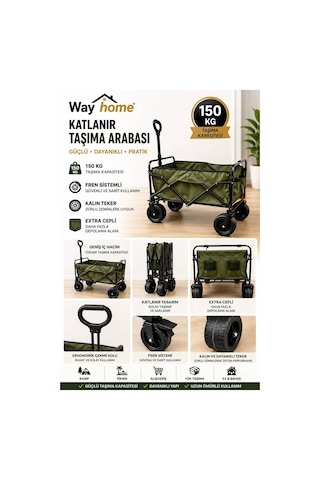 Way Home Katlanır Portatif Taşıma Aracı Yeşil Rzn028 Kamp, Piknik, Plaj, Pazar, Fren Sistemli Kalın Teker Way Home Katlanır Portatif Taşıma Aracı Yeşil Rzn028 Kamp, Piknik, Plaj, Pazar, Fren Sistemli Kalın Teker