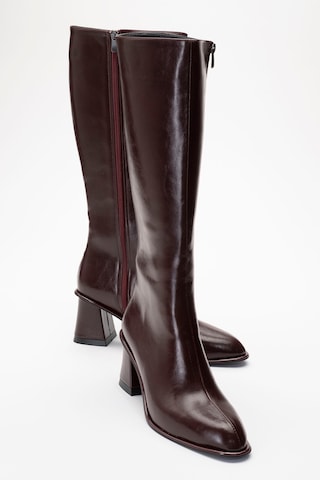 Luvishoes Luvi Shoes Paradis Bordo Cilt Kadın Kalın Topuklu Çizme Bordo