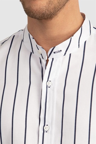 Tudors Slim Fit Dar Kesim Çizgili Hakim Yaka Poplin Oxford Gömlek-23520 Beyaz
