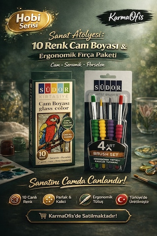 Sanat Atölyesi 10 Renk Cam Boyası Seti + Ergonomik Fırça Cam, Seramik & Porselen Boyama Seti Diğer