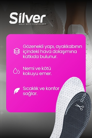Silver Ayakkabı Koku Ve Ter Önleyici Tabanlık - Gözenekli Konfor Tabanı 35-45