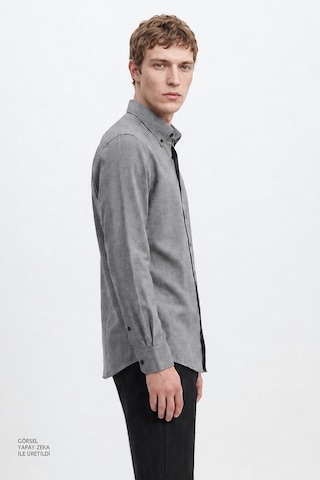 Altınyıldız Classıcs Erkek Grı Pamuklu Slim Fit Dar Kesim Düğmeli Yaka Diagonal Desenli Flanel Gömlek Gri