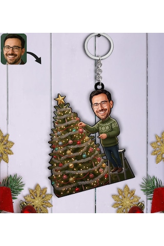 Bk Gift Kişiye Özel Erkek Yılbaşı Karikatürlü Ahşap Anahtarlık -16, Yeni Yıl Hediyesi, Yılbaşı Hediyesi Kobitmeyencom35817 Bk Gift