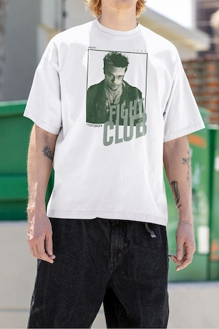 Fight Club 1999 Tyler Durden Baskılı Unisex Tişört, Oversize Film Beyaz