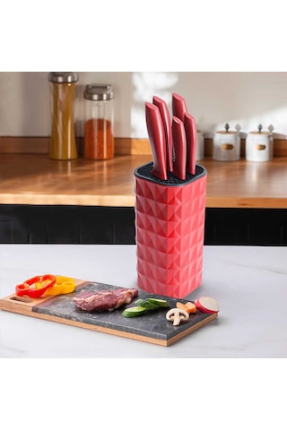 Cooker Ckr2870 Akrilik Plastik Standlı 6 Parça Bıçak Seti Kırmızı