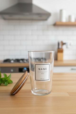 Motto Plus - 6'lı Çam Ağacı Vakum Kapaklı Etiketli Cam Saklama Kabı Baharatlık Seti 400 Ml Diğer