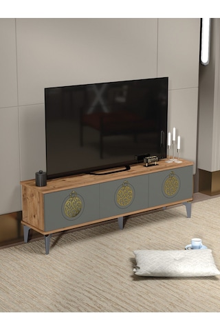 Tv Sehpası Tv Ünitesi Atlantik Çam Antrasit Gold 160 Cm Saraylı 5060 Kahverengi