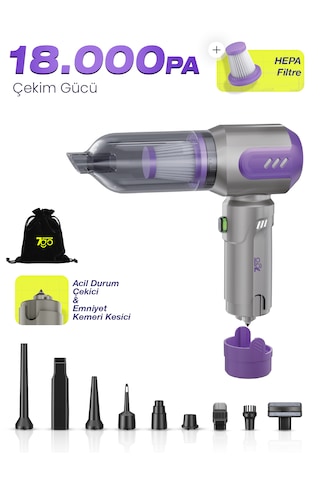 7go Ahv-14 2'si 1 Arada Kablosuz Araç İçi Süpürge Mor 18000pa Güçlü Vakum + Üfleme Cam Kırıcı & Mor
