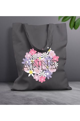 Bk Gift Anneler Günü Tasarımlı Antrasit Kumaş Bez Çanta, Baskılı Omuz Çantası, Alışveriş Çantası, Anneler Günü Hediyesi, Anneye Hediye-3 Çok Renkli