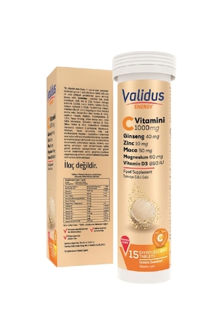 Energy Vitamin C 1000 Mg + Ginseng + Zinc + Maca + Vitamin D3 + Magnezyum 15 Effervescent Tablets