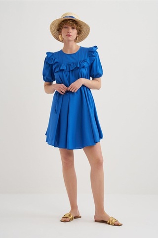 Mathilda Store Kadın Mavi Mini Poplin Elbise Mavi