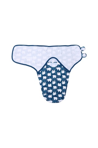 Hangfox Yumuşak Pamuk Bebek Sarma Battaniyesi 2'li Paket - Uyku Yuvarlakçığı Ve Uyku Tulumu İkisi Birden, Kutup Ayısı Desenli L Beden Koyu Mavi