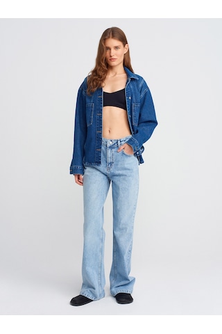 Dilvin 71792 Kar Yıkama Wideleg Denim Pantolon-mavi Mavi