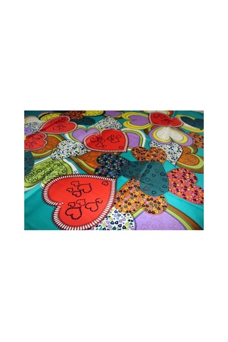 Tikitonki Kare Kesim Kalp Desenli Saten Yeşil Eşarp - 90x90 Karışık Karışık