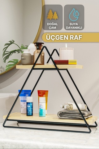 Bino Doğal Ahşap Duvar Üçgen Masa Servis Banyo Dekoratif Raf Organizer