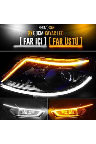Far Içi Far Üstü Selamlamalı Sinyalli Beyaz - Turuncu Kayar Led 2'li Set 60 Cm
