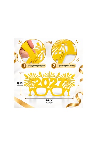 2027 Yılbaşı Gözlüğü Yılbaşı Partisi Ve Kutlama Aksesuarı - Sarı Renkli