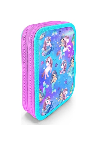 Coral High İki Karlı Organizer Kalemlik - Turkuaz Unicorn, Kız Çocuk, Turkuaz Unicorn Turkuaz