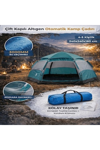 Büro Ev Ofis Kamp Keyfi İçin 240x240x160cm 5kişilik Otomatik Kurulum 2 Kapılı Altıgen Doğa Çadırı Diğer