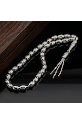 925 Ayar Gümüş Arpa Kesim Nokta İşlemeli Tesbih