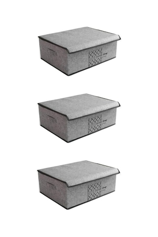 Flosoft 3 Adet Keçe Kapaklı Baza Hurcu, Çok Amaçlı Düzenleyici Organizer 50x40x19 Cm Gri