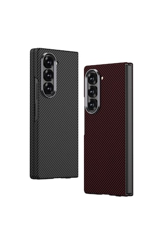 Galaxy Z Fold 6 Kılıf Kamera Korumalı Karbon Fiber Tasarımlı Arka Yüzey Hatreds Kıpta Karbon Kapak