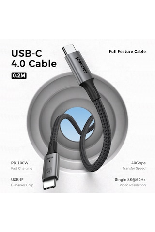 Yediseven Usb 4 To Type C 4.0 Harici Ssd Kablosu 40gbps Kısa 20cm