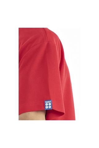 Tommy Life T11er-88193 Erkek Kol Arma Detaylı Basic Oversize T-shirt T11ER-88193-R0766 Kırmızı