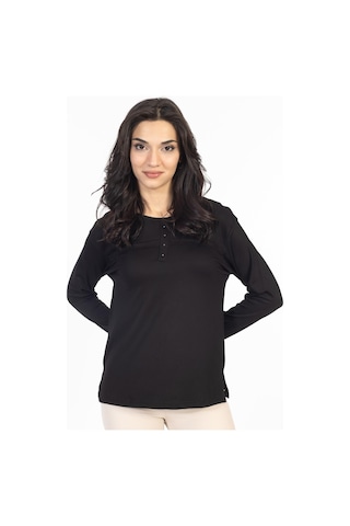 Yeni Sezon 2024 Sade Desen Yuvarlak Yaka Likralı Anne Penye Bluz 6484-siyah Siyah