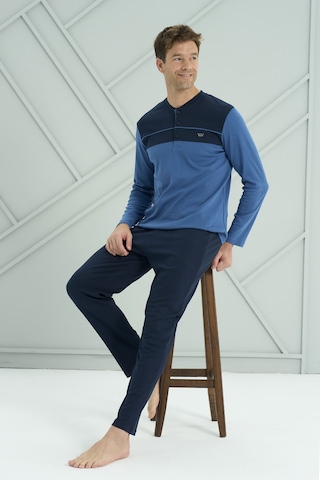 Erkek Interlok Penye Uzun Kol Pijama Takımı 2213 Saks Saks Mavi