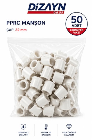 Dizayn Pprc Manşon 32 Mm 50 Adet Pn25 Temiz Su Tesisat Ek Parçası