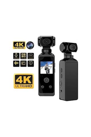 Vtn-032 4k Ultra Hd Aksiyon Kamerası 270 Geniş Açı Döner Klips Su Geçirmez Kılıf Wifi Kamera Siyah