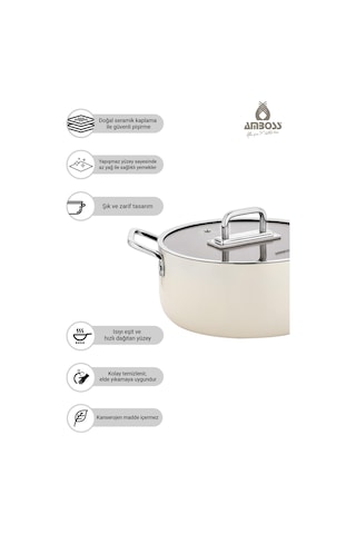 Sera Nova Doğal Seramik Derin Tencere 20 Cm 2.8 Litre - Latte Krem