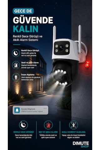 Cmr62 Çift Lens Wifi Güvenlik Kamerası Ptz Gece Görüşlü Hareket Takipli Ip Kamera