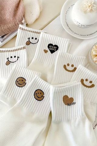 Hitit Socks Kadın 5 Çift Premium Kalite Gülen Surat Ve Kalp D... Çok Renkli