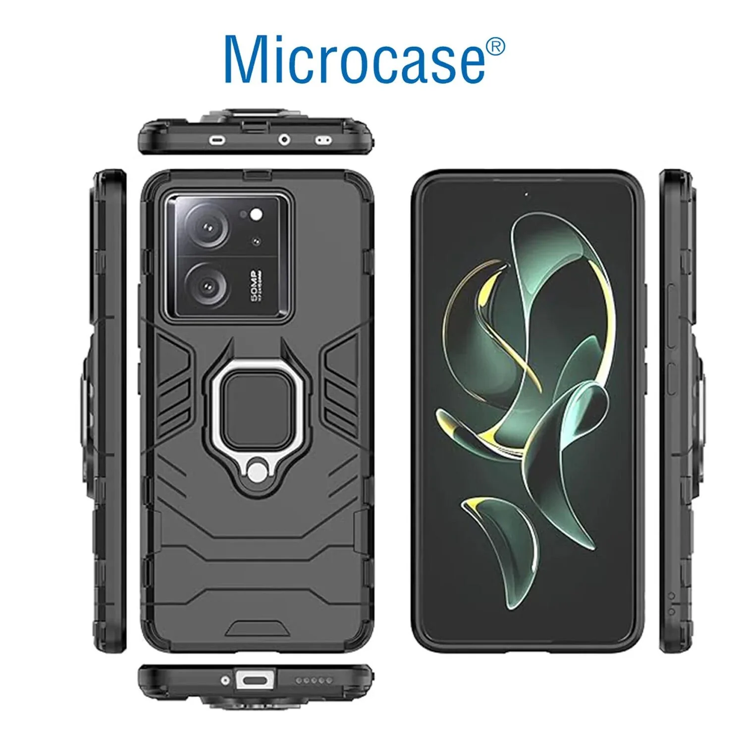 Microcase Xiaomi 13t / 13t Pro / K60 Ultra Batman Serisi Yüzük Standlı Armor Kılıf Siyah -al3349