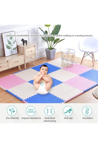 Teltree Bebekler İçin Kaymaz Eva Yer Matı - 12 Parça Yeşil Oyuncak Halı 30x30cm Su