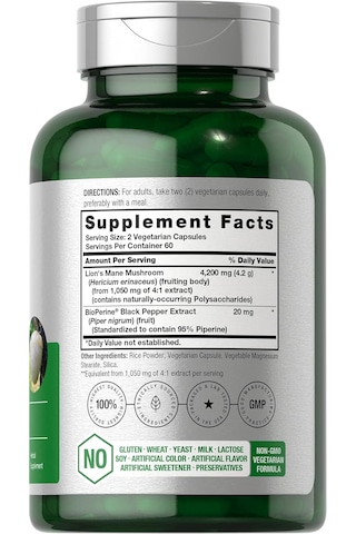 Horbäach Lions Mane Mushroom Extract 4200 Mg 120 Caps Aromasız
