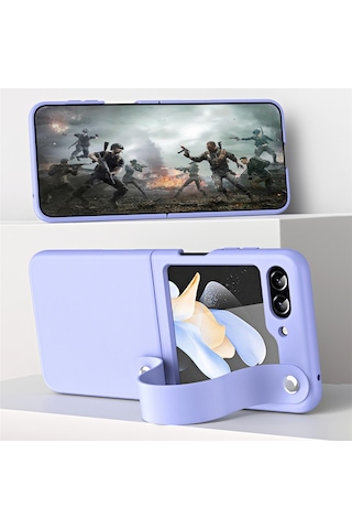 Teleplus Samsung Galaxy Uyumlu  Z Flip 6 Kılıf Skinfeel Shockproof El Tutmalı Standlı Kapak Mor