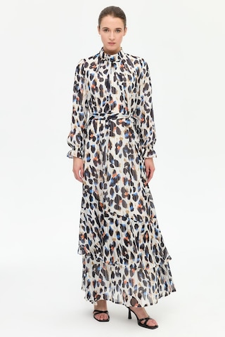 Leke Desenli Empirime Elbise Ekru Ekru