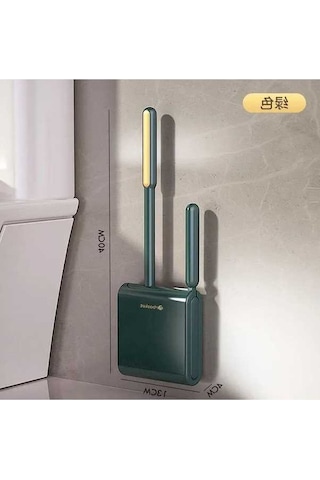 Pazly Silikon Tuvalet Fırçası - Emme Bardağı Ve Temizlik Sıvılı Köşesiz Tasarım, Yeşil Banyo Seti Yeşil