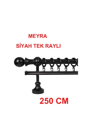 Meyra Demonte Başlıklı Ahşap Rustik Perde Askısı - Tek Raylı -siyah 250 Cm Siyah