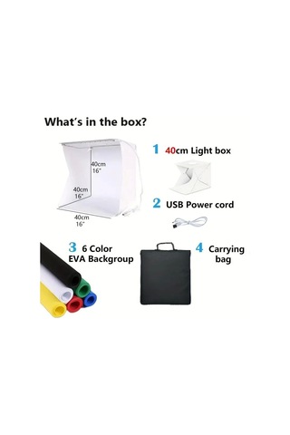 Katlanır Işıklı Fotoğraf Stüdyosu 40x40 Cm 6 Renk Fonlu Ürün Çekimi İçin Uygun Fotoğraf Çekim Kutusu Çok Renkli