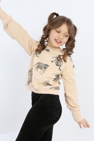 Toontoy Kız Çocuk Tiger Trend Baskılı Sweatshirt Bej
