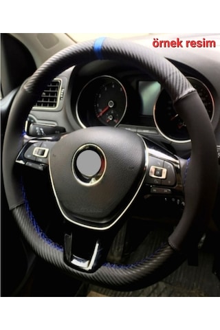Dacia Logan 1 Uyumlu Direksiyon Kılıfı Alkantara-karbon Mavi Yüzüklü