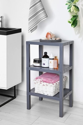 3 Katlı Modüler Banyo Rafı Mutfak Balkon Salon Bahçe Rafı Kitaplık Düzenleyici Organizer, Antrasit Antrasit