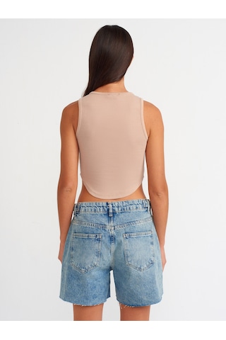 Dilvin Apoletli Denim Şort Tint