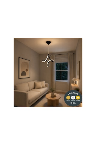 Vortex Design Siyah Modern 3 Renk Ledli Mutfak Sarkıt Avize - Sarı Beyaz Gün Işığı