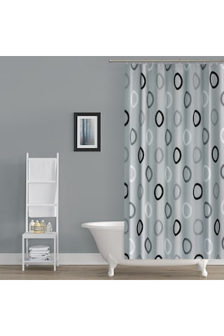 Gri Banyo Perdesi Tek Kanat Geometrik Desen Duş Perdesi Gri